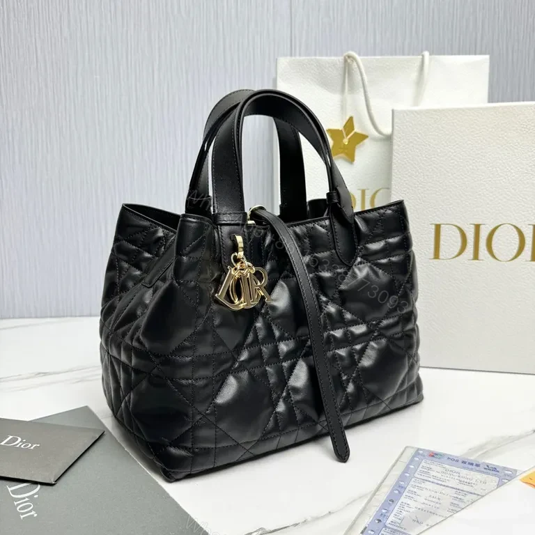 View 2 of Chic Quilted Satchel with Gold Dior Charm - Luxury Bag