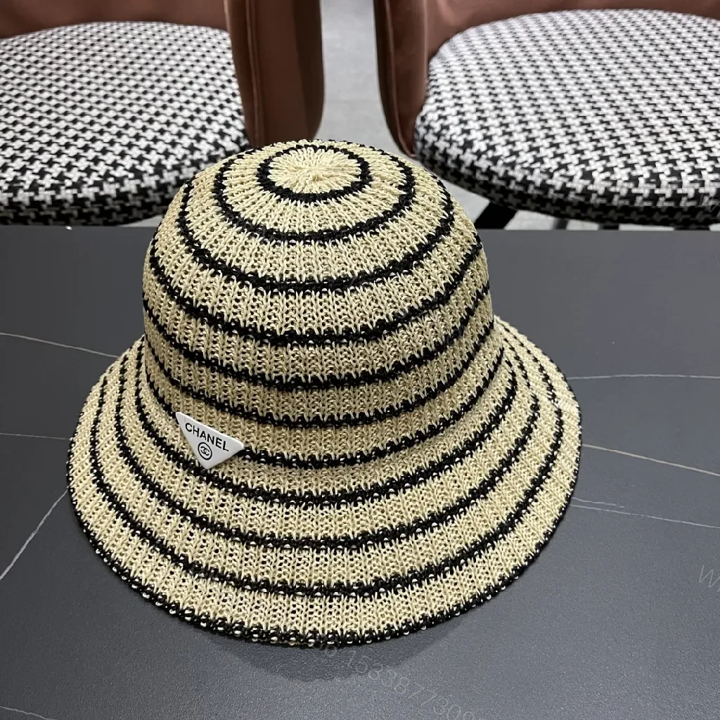 View 7 of Straw Hat: Striped Beige/Black, Chanel-Inspired Luxe