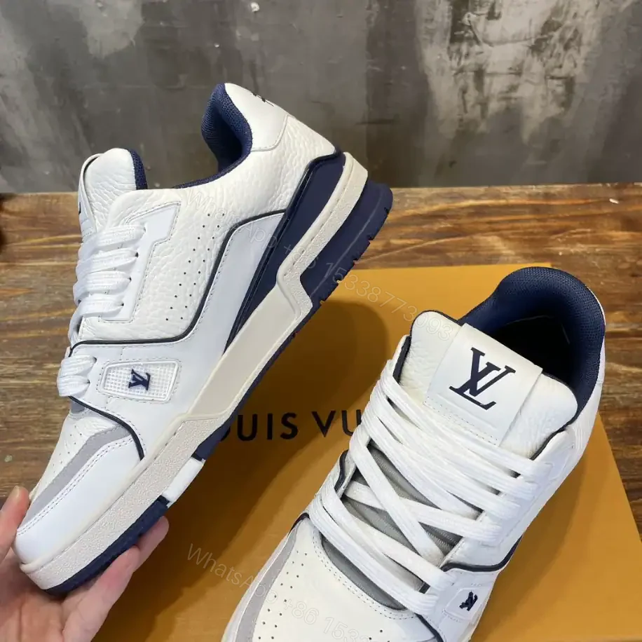 View 5 of LOUIS VUITTON LV TRAINER SNEAKERS IN WHITE AND NAVY BLUE – LSVT353