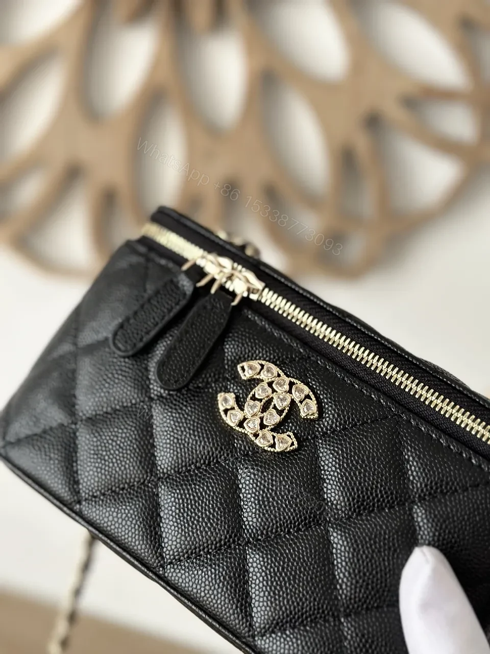 View 5 of Quilted Black Cardholder Bag with Chain – Luxe Compact