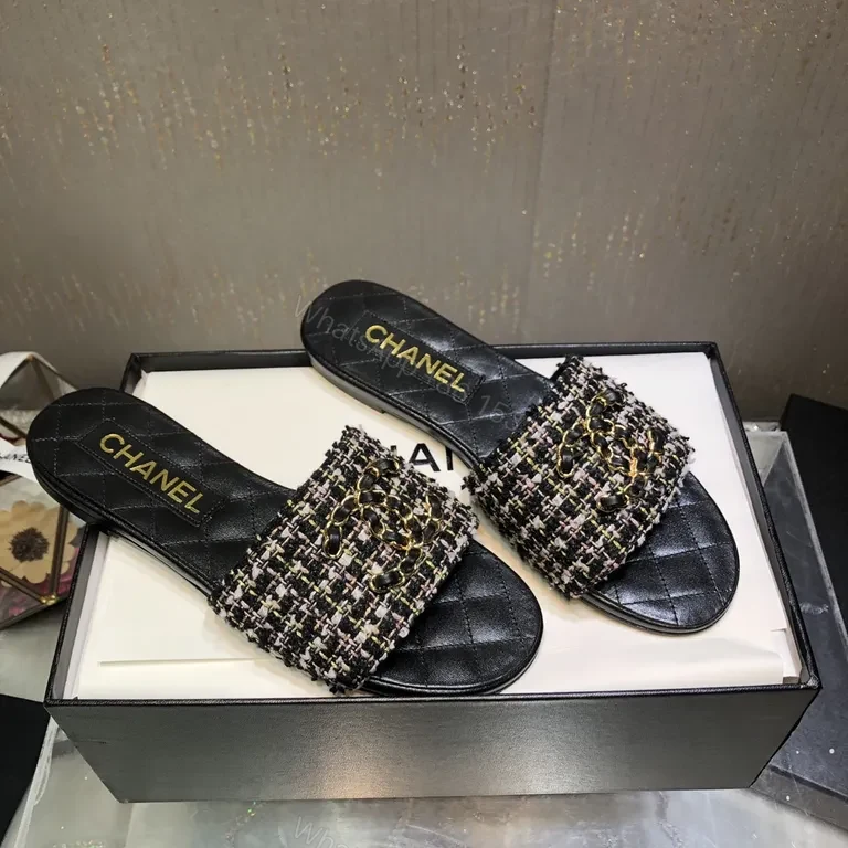View 8 of Chanel-Tweed Slide Sandals: Luxe Comfort & Elevation