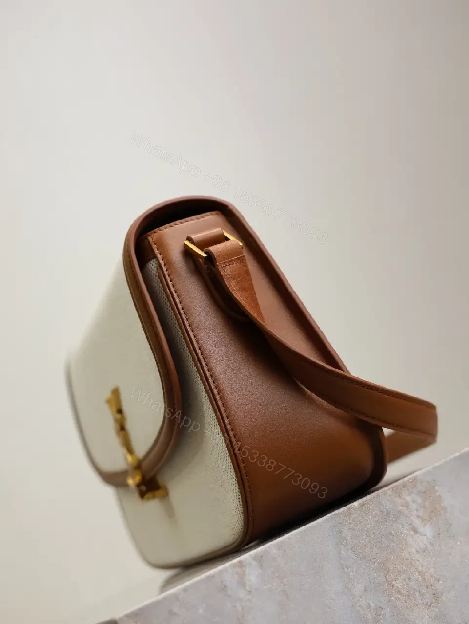 View 5 of Textured Crossbody Bag: Gold Hardware, Leather Trim, Chic Modern