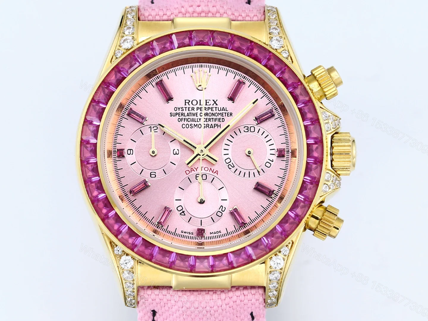 View 4 of Rolex Daytona Pink Ruby Pink Strap Replica 43MM Exclusive Gold Case Edition RG-ROLEX-DAYTONA-PINK-RUBY-PINK-43
