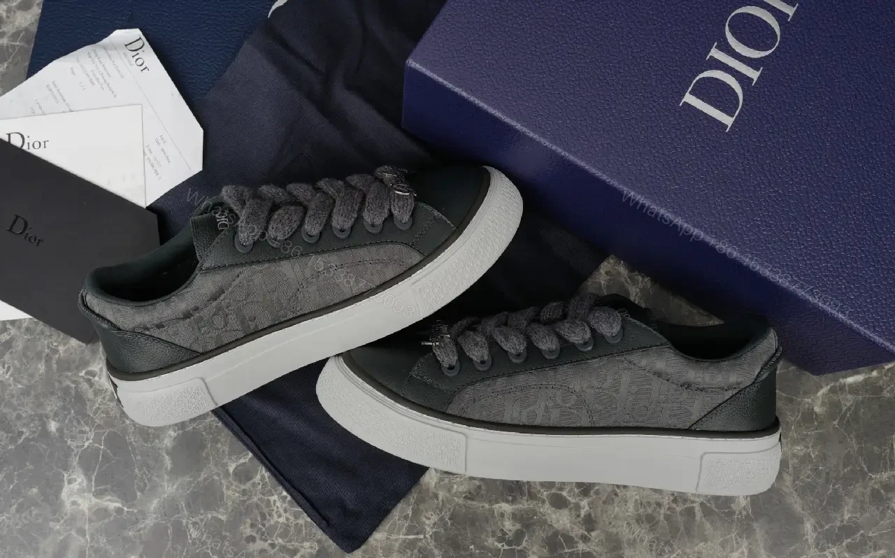 View 3 of Monogram Texture Leather Low-Top Sneakers for All-Day Comfort
