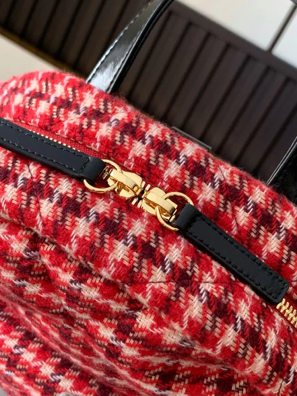 View 3 of Chic Tweed Backpack with Gold Hardware