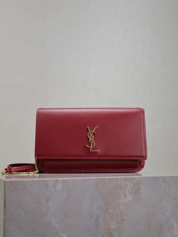 Chic Burgundy Leather Crossbody Wallet with YSL Hardware — view 1