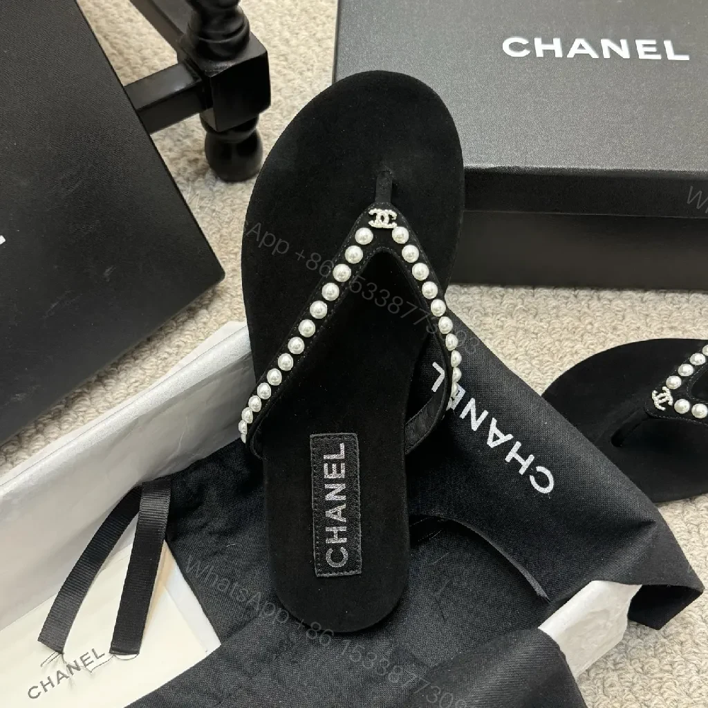 View 6 of Velvet Pearl-Trim Slides: Luxe Comfort, Subtle Sparkle