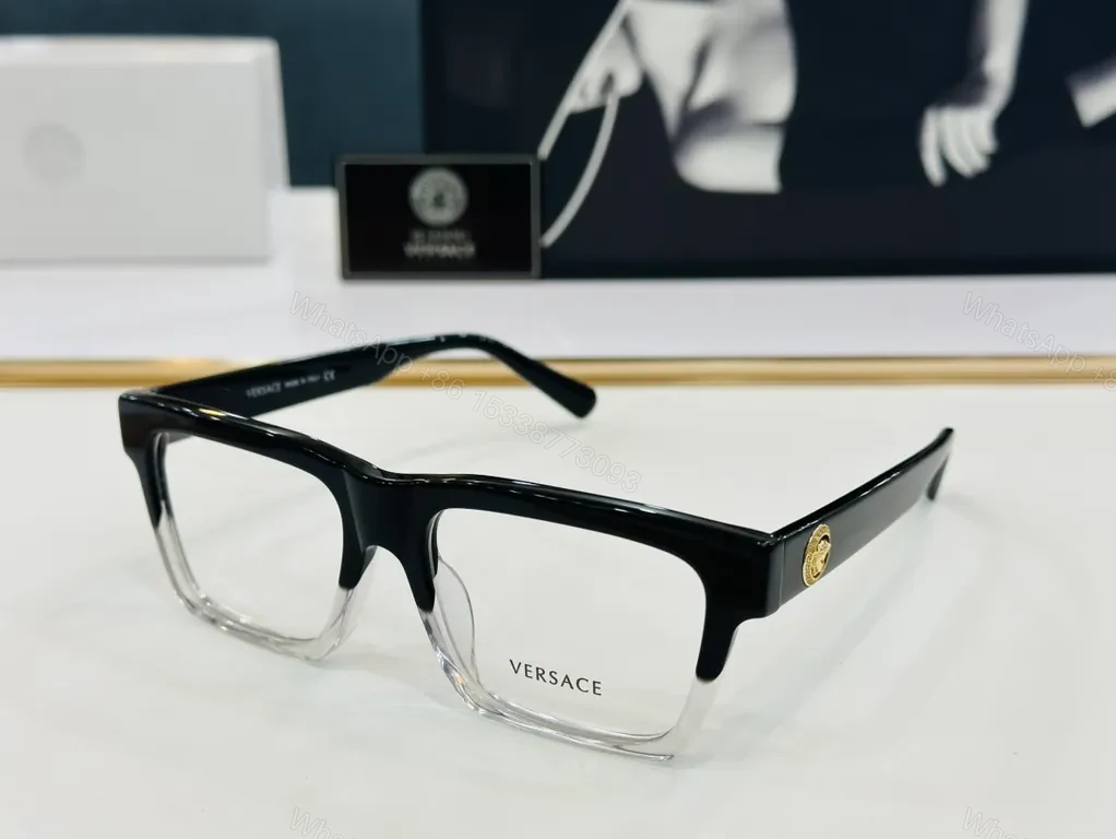View 6 of Bold Black Versace-Inspired Acetate Eyewear with Gold Emblem