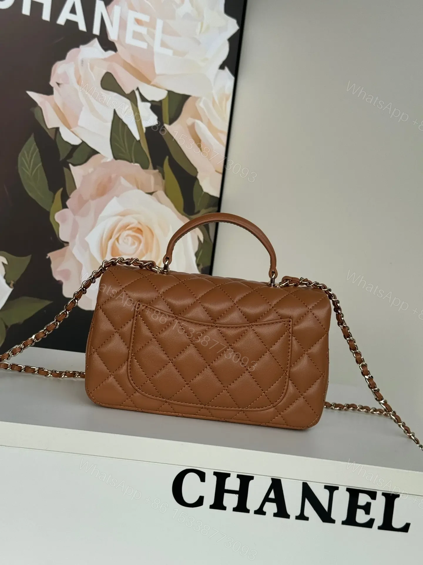 View 3 of CHANEL FLAP BAG 20 IN BRONZE BROWN LAMBSKIN WITH HANDLE