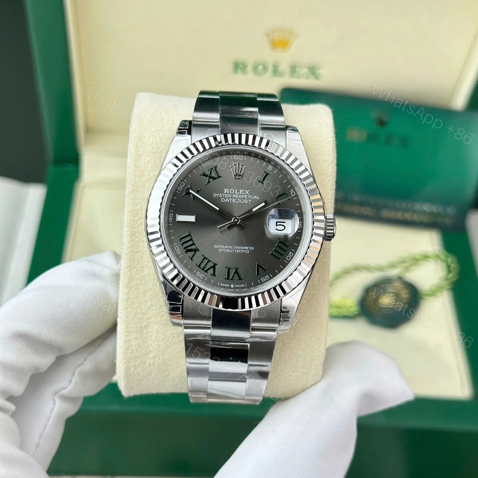 View 2 of Rolex Datejust Rhodium Dial 126334 “Wimbledon” Flutted/Oyster 41 mm