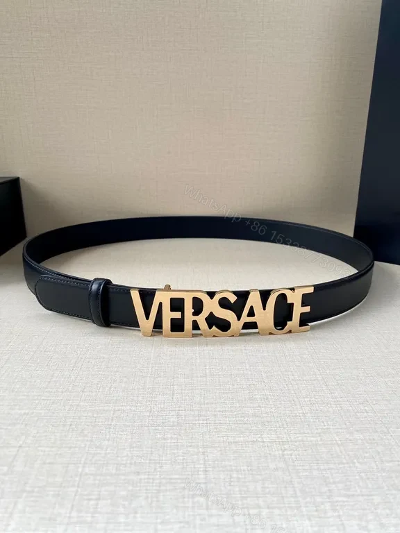 Versace Leather Belt: Black with Rose-Gold Buckle, Minimalist Luxury — view 1