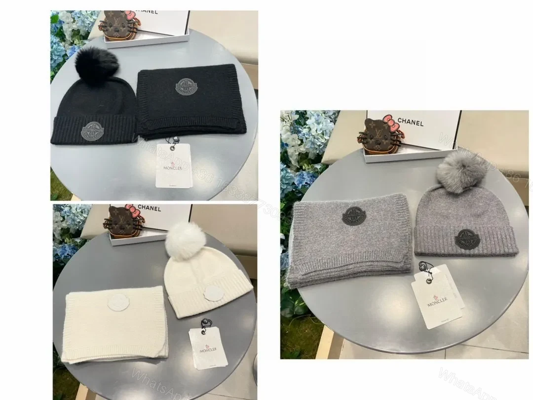 View 3 of Cozy Black Knit Set: Pom-Pom Beanie & Scarf - All-Season Luxury
