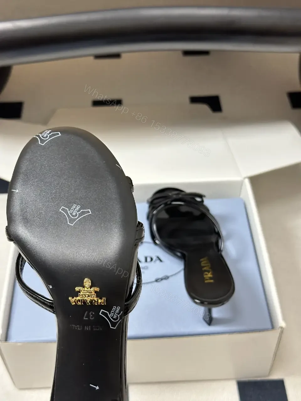 View 10 of Black Leather Slingback Heeled Sandals Prada Style