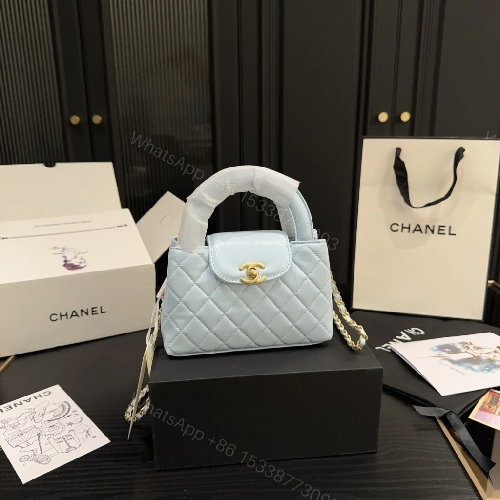 View 2 of Chanel Small Kelly Shopper Shiny And Gold Hardware Light Blue 19cm