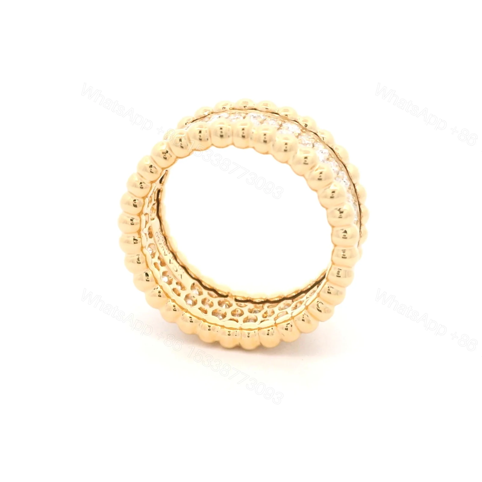 View 6 of 18K Gold Van Cleef & Arpels Perlée Pave 3 Row Wide Diamond Ring