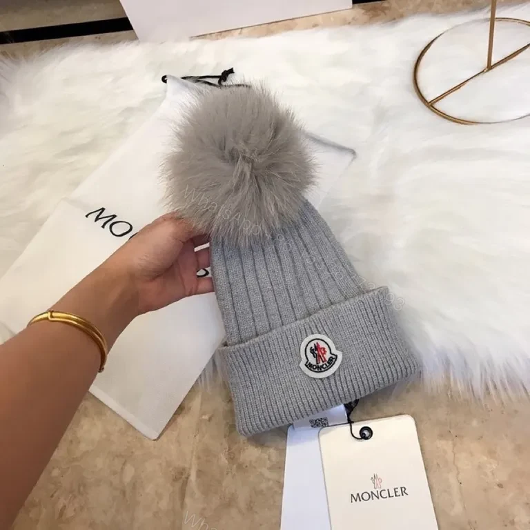 View 9 of Cozy Grey Moncler Beanie: Premium Knit Warmth & Logo Style