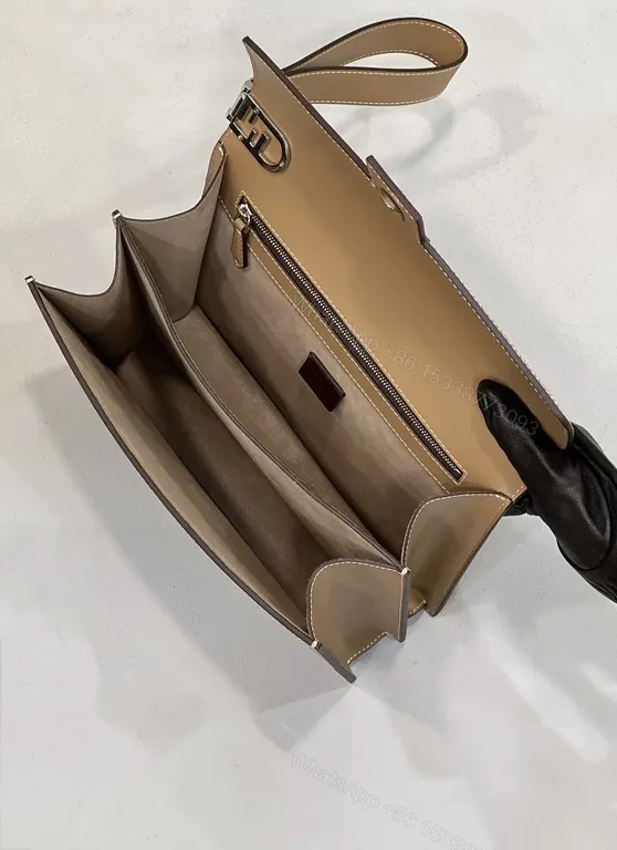 View 6 of Structured Fendi-Style Monogram Leather-Trim Shoulder Bag