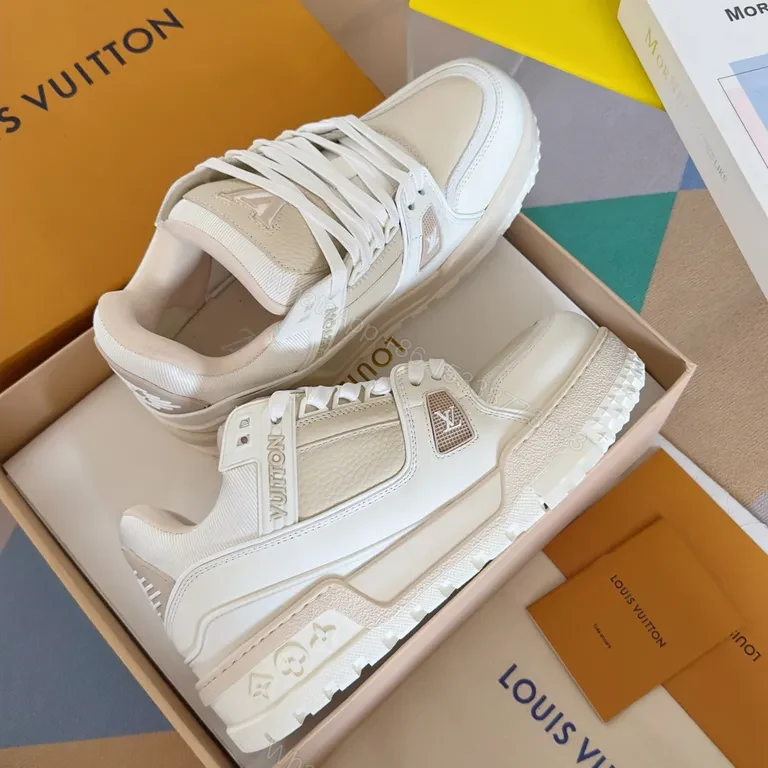 View 5 of White Leather Louis Vuitton-Inspired High-Tops: Luxury Minimalist Sneakers