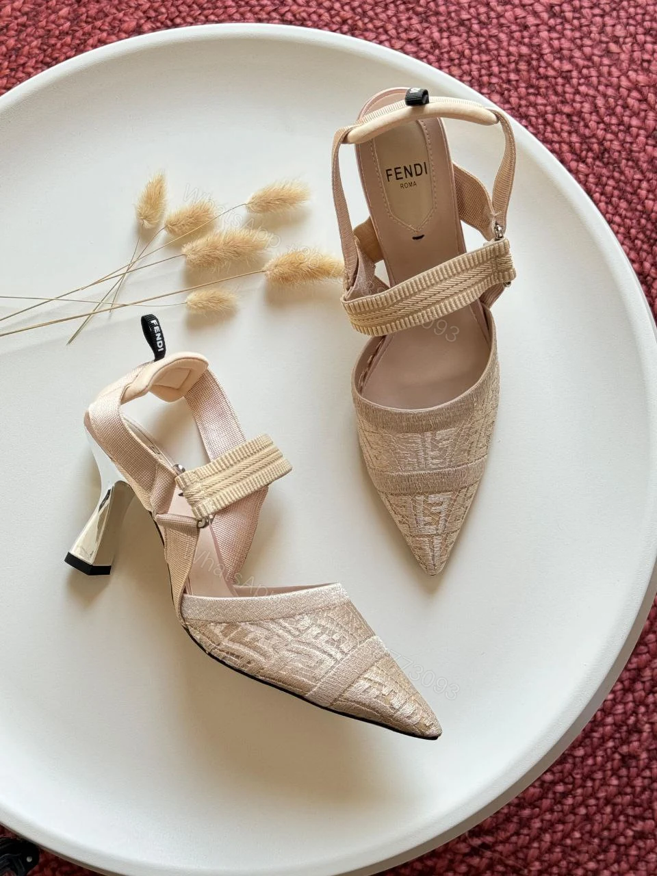 View 7 of Fendi Beige Perforated Leather Colibri Slingback Pumps