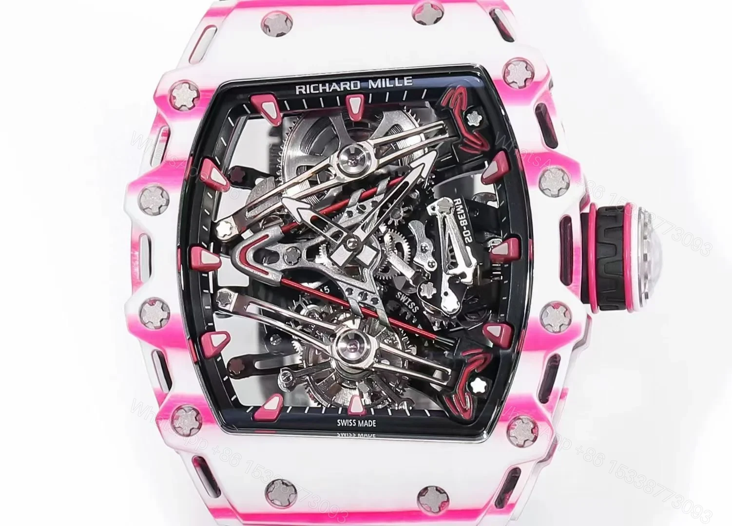 View 6 of Richard Mille RM38-02 Tourbillon Bubba Watson Watch Quartz Carbon Fiber Skeleton Dial 10000G Shock Resistant Manual Winding Movement RM38-02-BW-QCF-T100