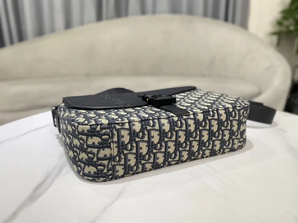 View 2 of Compact Leather-Trim Messenger: Dior-Inspired Pattern, Everyday Luxury