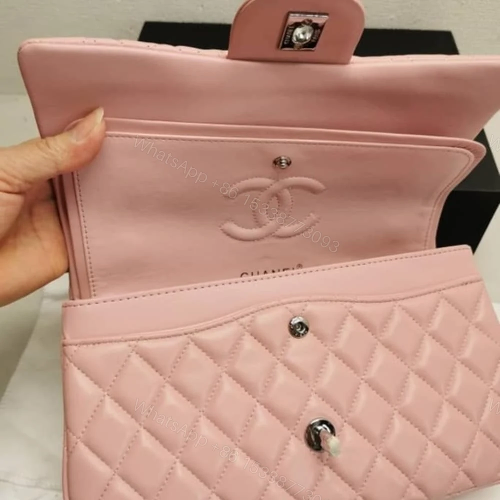 View 4 of Chanel Classic Double Flap Bag Silver Hardware Light Pink 25Cm