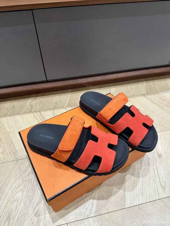 Bold Stride: Vulkan Orange Hermes-Style Sandals — view 1