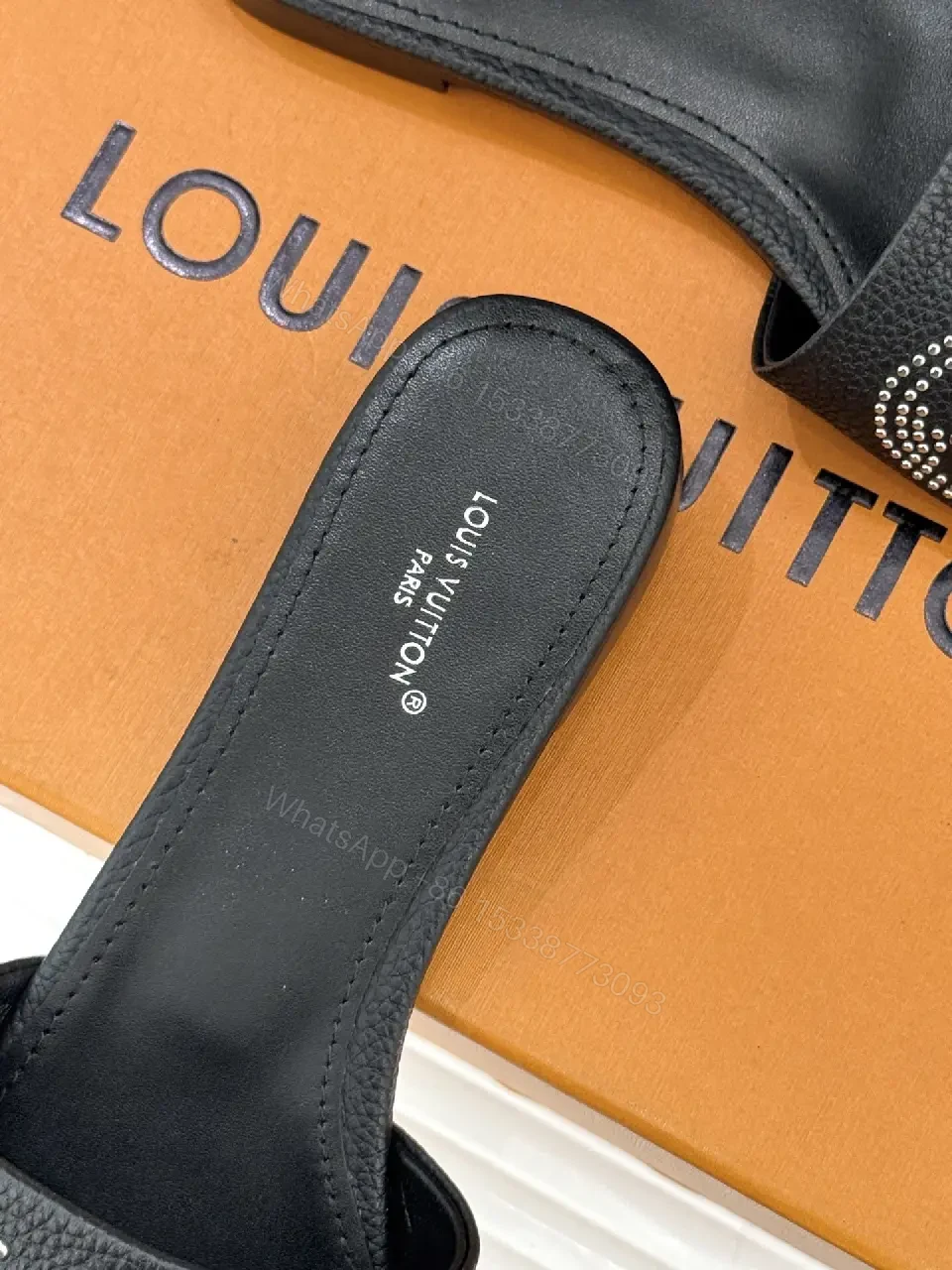 View 9 of Chic Leather Slide with Crystal Monogram Comfort Slips