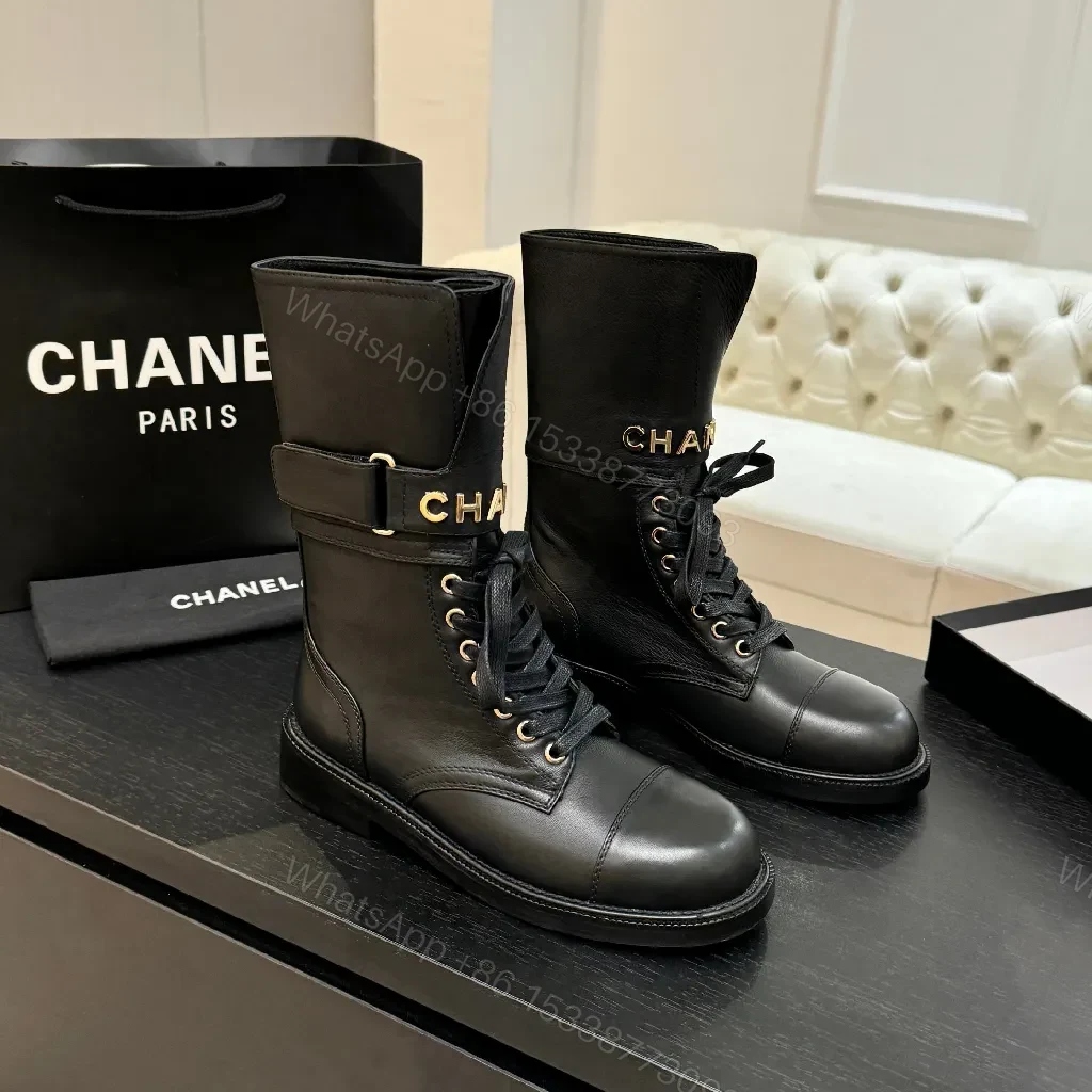 View 3 of Boldly Polished Combat Boots with Gold Detail