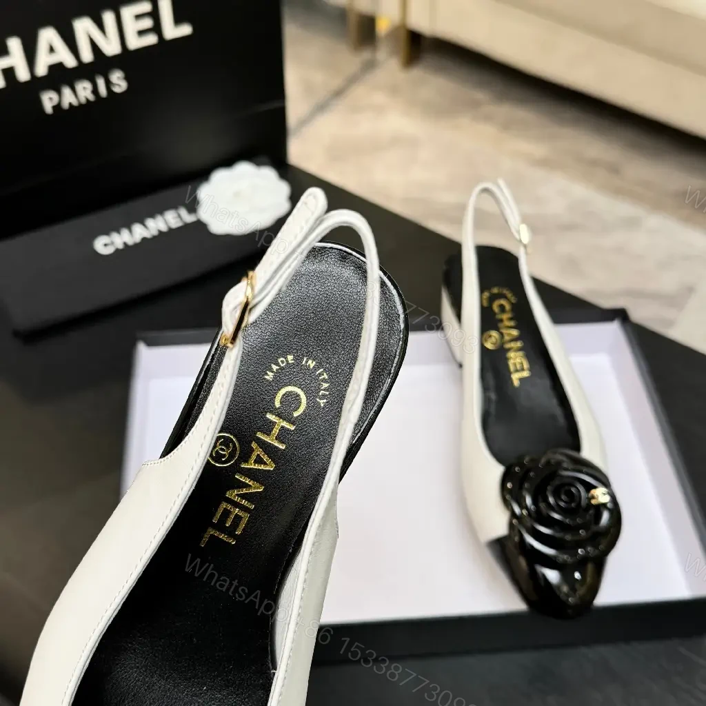 View 2 of Cream-Leather Two-Tone Rose Slingback Pumps, Luxe Style