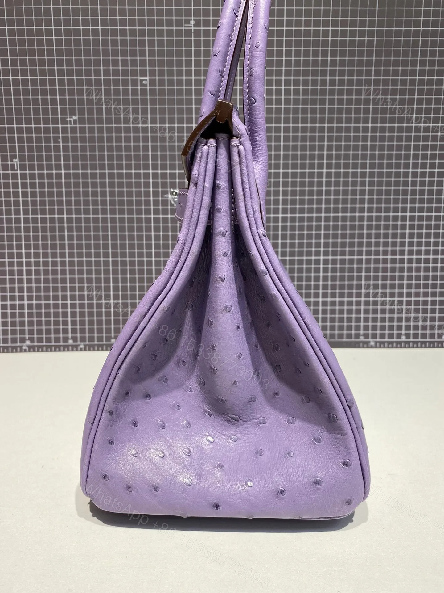 View 4 of HN 30CM PURPLE OSTRICH LEATHER SILVER HARDWARE