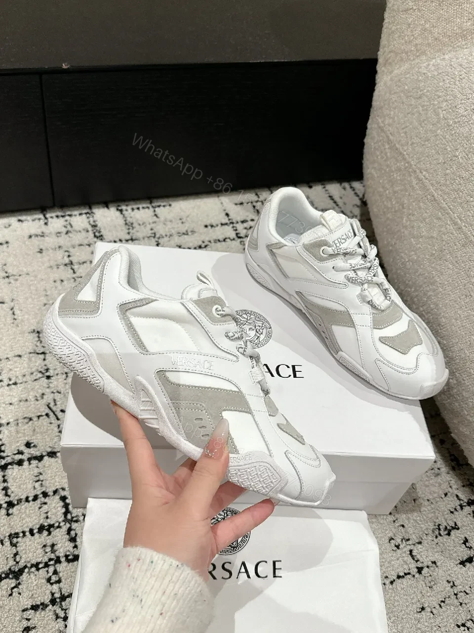 View 5 of Chunky White Trainer with Subtle Graphite Accents: Everyday Luxury Sneaker