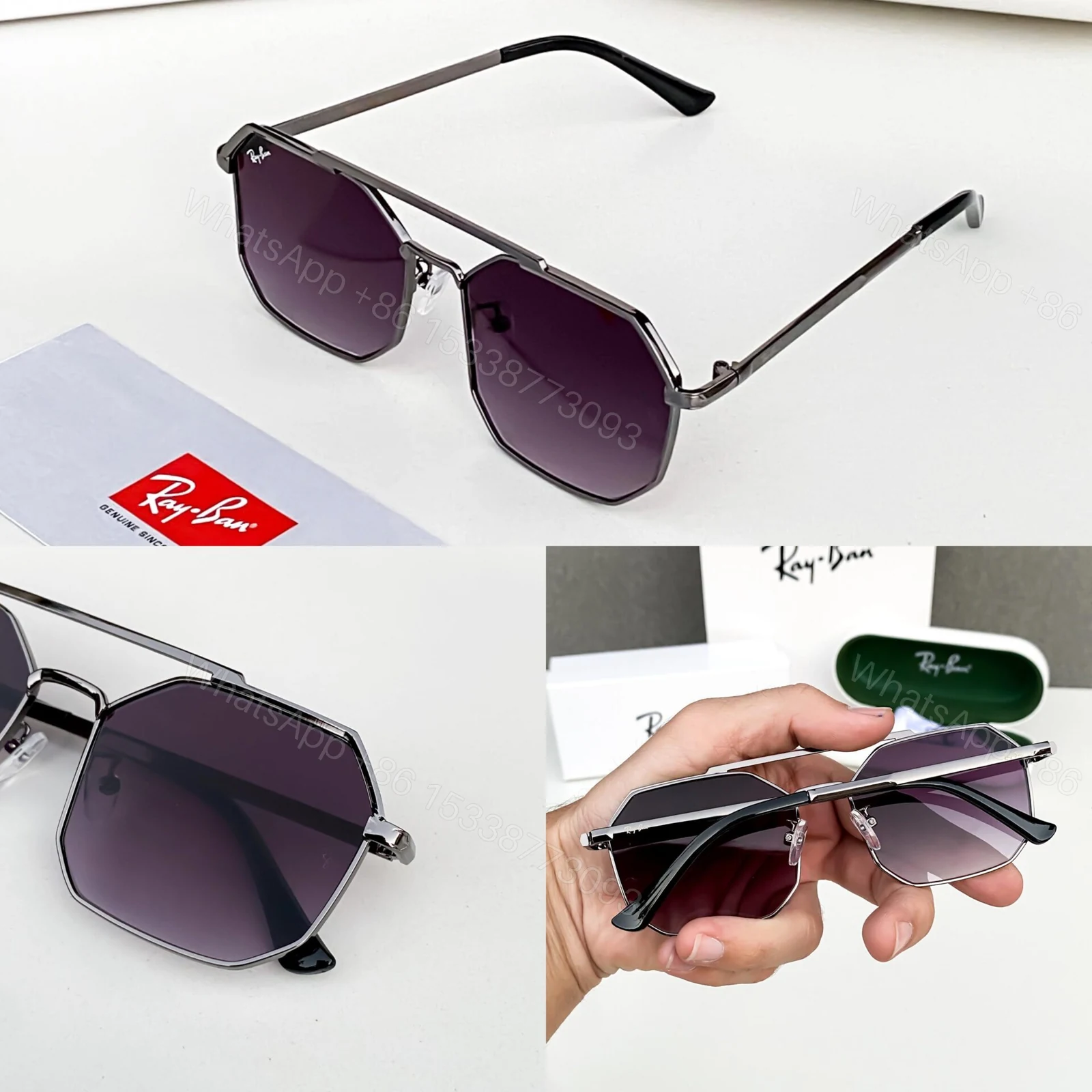 View 3 of Ray-Ban Hexagonal Gray Metal Sunglasses