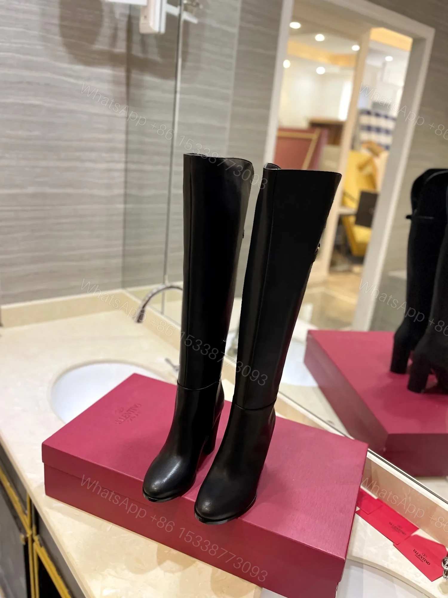 View 4 of Valentino Women Black Leather High Heel Boots