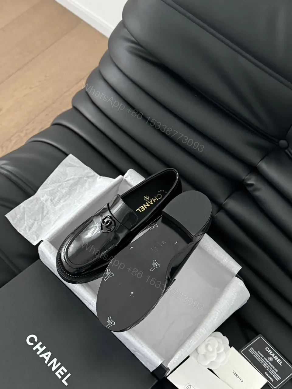 View 9 of Black Patent Leather Loafers | Classic Style, Subtle Double-C Hardware, All-Day Comfort