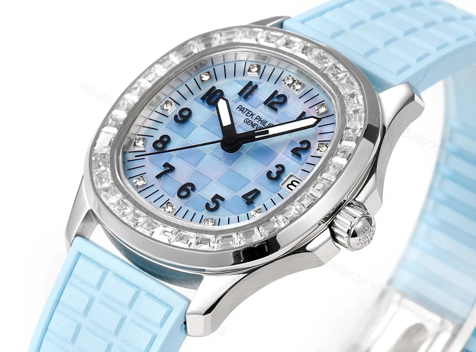 View 3 of Patek Philippe Aquanaut Mechanical Women’s Watch Blue Dial with Diamond Bezel Stainless Steel Case and Blue Rubber Strap
