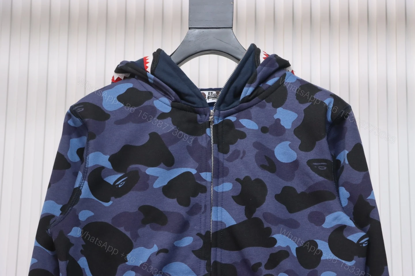 View 4 of BAPE Shark's Head Tiger's Head Zipper Camo Double Hoodie Dark Blue