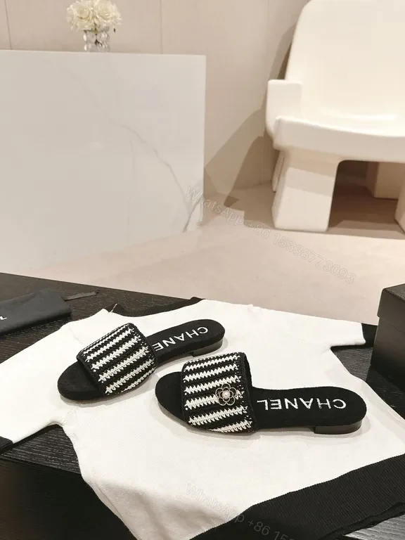 View 9 of Chanel-Inspired Striped Slip-On Slides â€“ Subtle Luxury