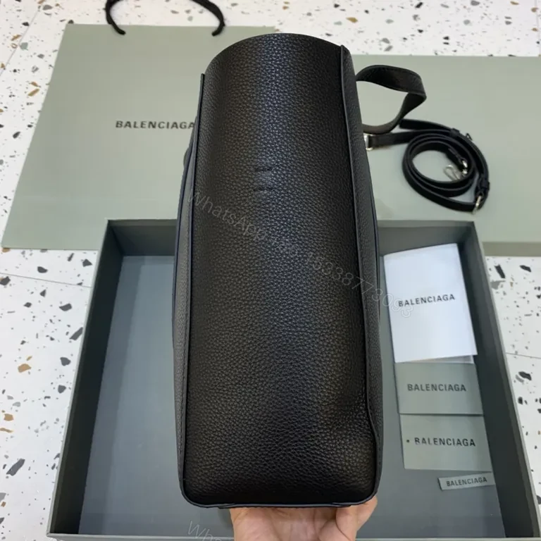 View 2 of Sleek Pebbled Leather Tote â€“ Balenciaga-Inspired, Black, All-Day Versatility