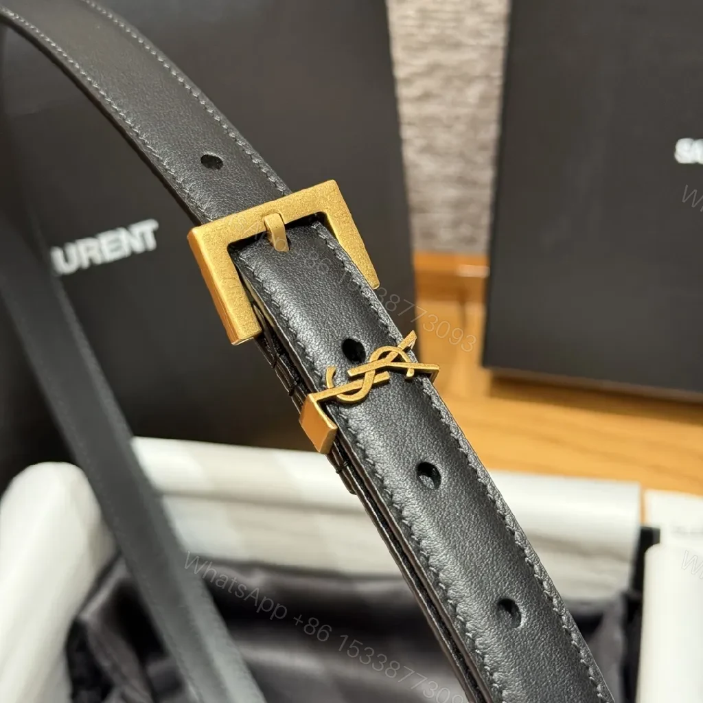 View 7 of Elegant Black Leather Belt with Gold Hardware Belts: Luxury, Subtle Logo