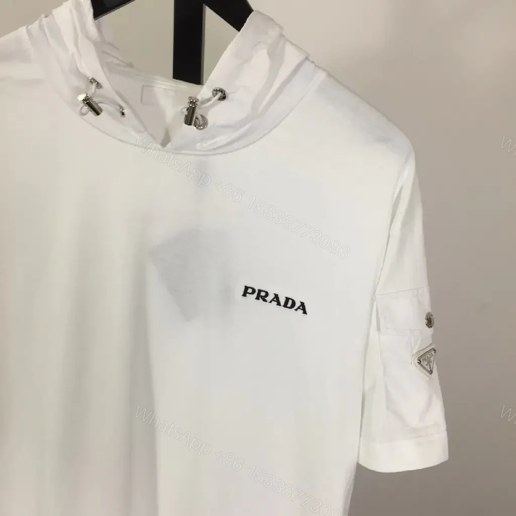View 4 of White Cotton Zip-Neck Tee with Subtle Logo, Modern Luxe Streetwear