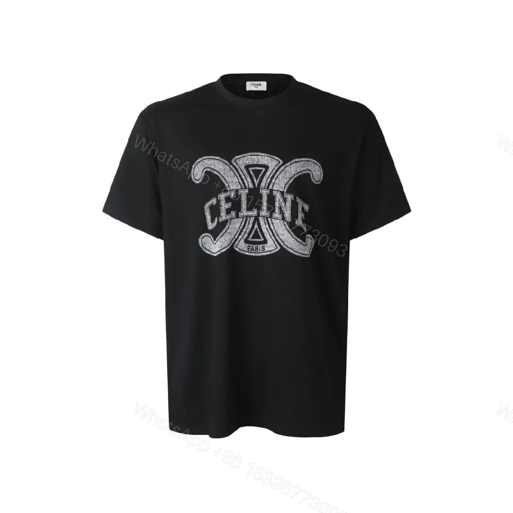 View 6 of Black Cotton Tee with Luxe Logo Graphic, Relaxed Fit, Premium Edge