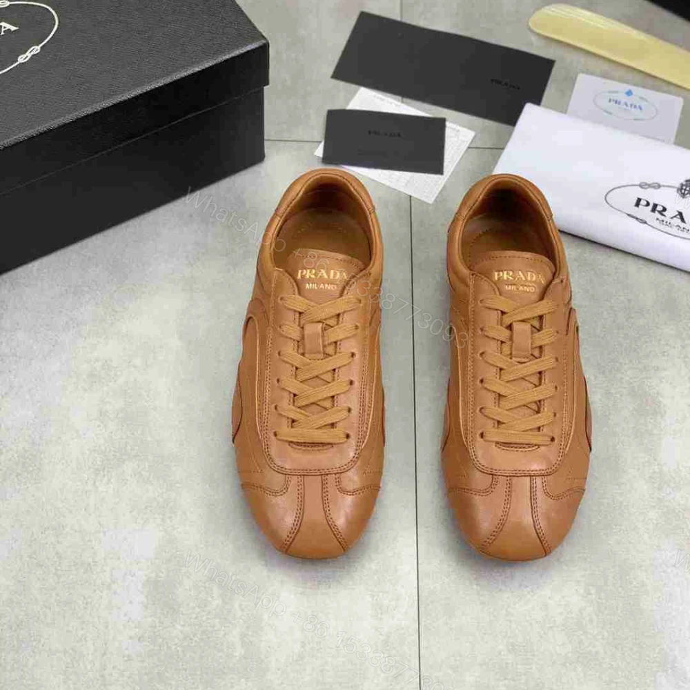 View 3 of Prada Montecarlo Re Edition 2005 Antiqued Nappa Leather Sneakers Caramel