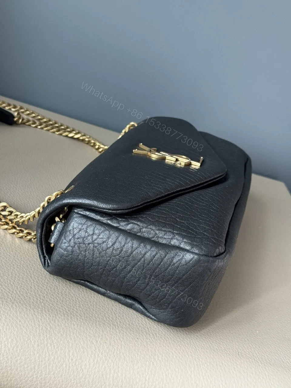 View 2 of Black Leather Flap Bag Gold Chain – Luxe Everyday Style