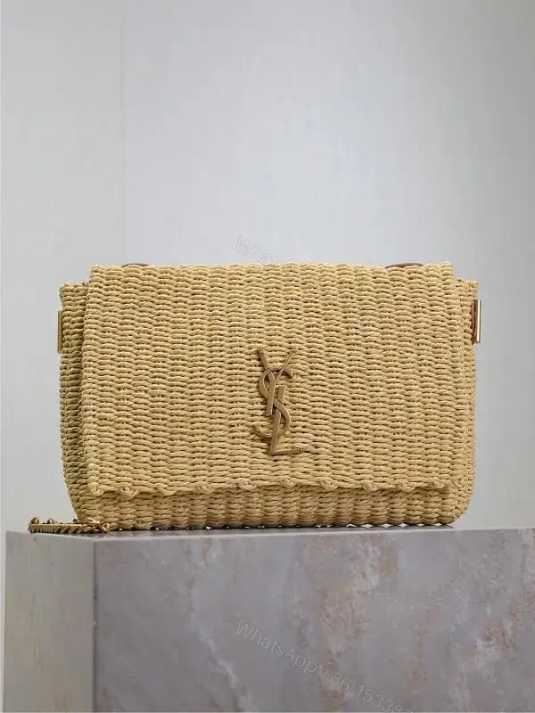 Natural Straw Clutch with Signature Hardware, Fold-Over Accent + Compact — view 1