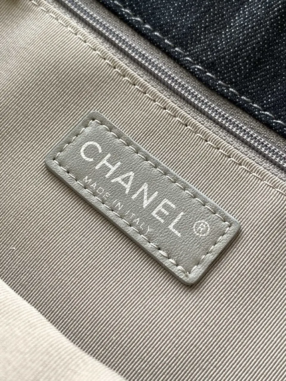 View 9 of Denim Quilted Flap Bag with Signature Chain Closure
