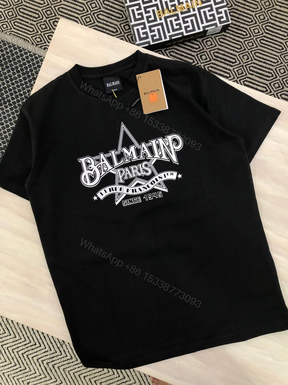 Balmain Exclusive Cotton Lycra Crew White Printed T-Shirt First Copy | AAA+ Replica — view 1