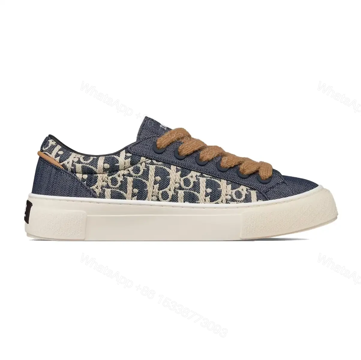 DIOR B33 SPIN SNEAKERS BLUE DENIM WITH BLUE AND BEIGE RAFFIA-EFFECT OBLIQUE DENIM – CD204 — view 1