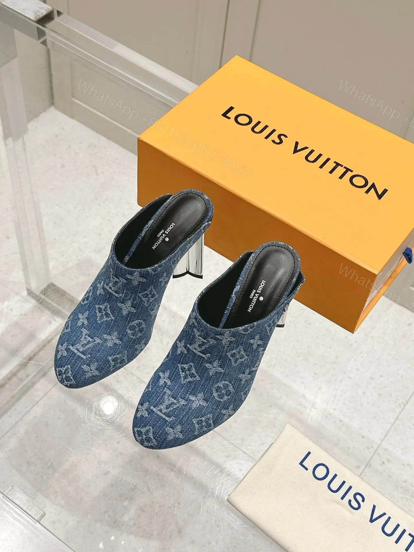 LV Women Blue Denim Mules — view 1