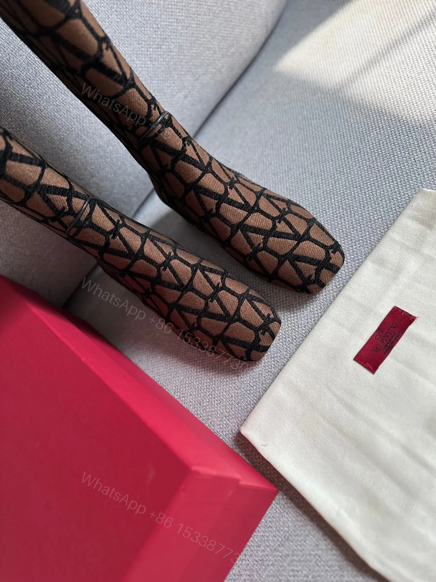 View 6 of Valentino Women Brown Patterned Fabric Boots
